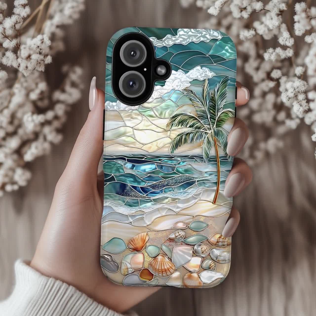 Stained Glass Ocean Waves Magsafe Case | Coastal Seashell Cover