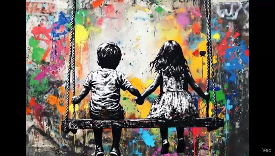 Banksy Kids on a Swing Grafitti Street Artwork, Banksy Canvas