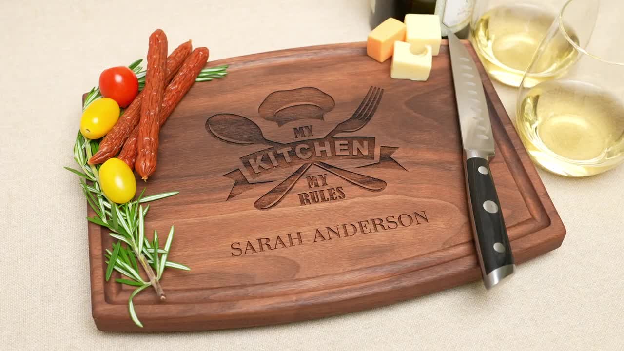 Personalized, Engraved Cutting Board with Kitchen Design for Housewarming  or Closing Gift #119 - Walnut Artisan Gallery