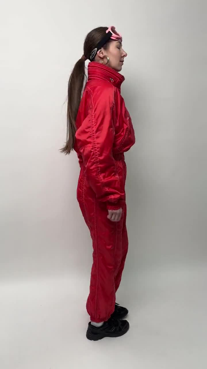 Vintage 90s Ellesse One Piece Ski Suit Hooded Retro Snowsuit, Size