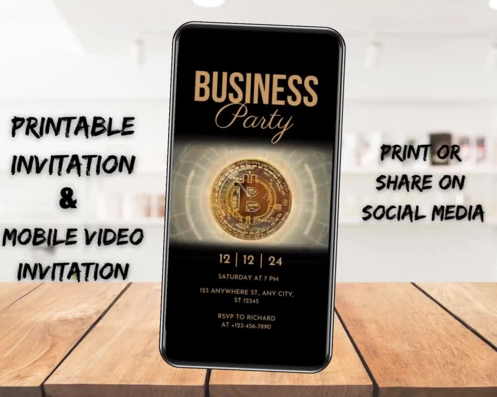 Crypto Business Party Invitation: Bitcoin Video Evite (Digital Template)
