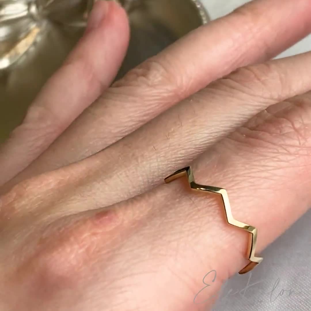 Buy Fashion Ring 14k Solid Gold, Minimalist Thin Lightning Ring, Zig Zag  Stackable Pointer Finger Ring, Delicate Flash Statement Ring Women Online  in India 