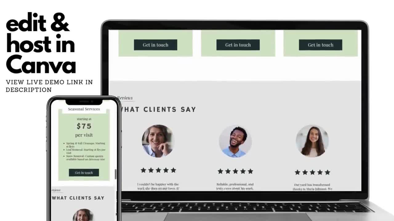 Plantilla de sitio web de cuidado del césped / Diseño de paisajismo en Canva (digital) video poster
