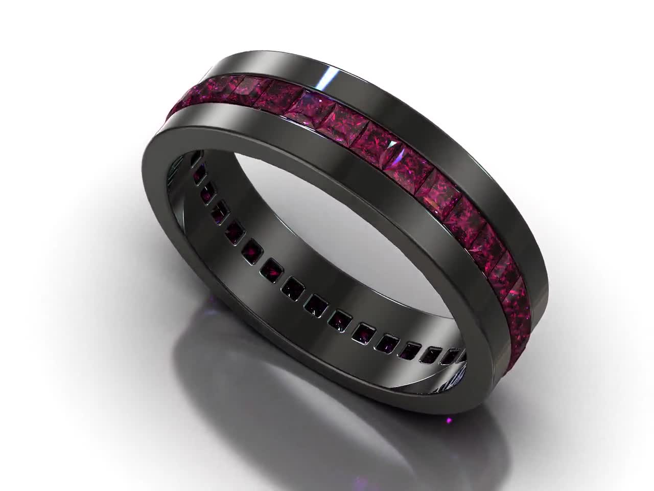 Black wedding band with shop ruby