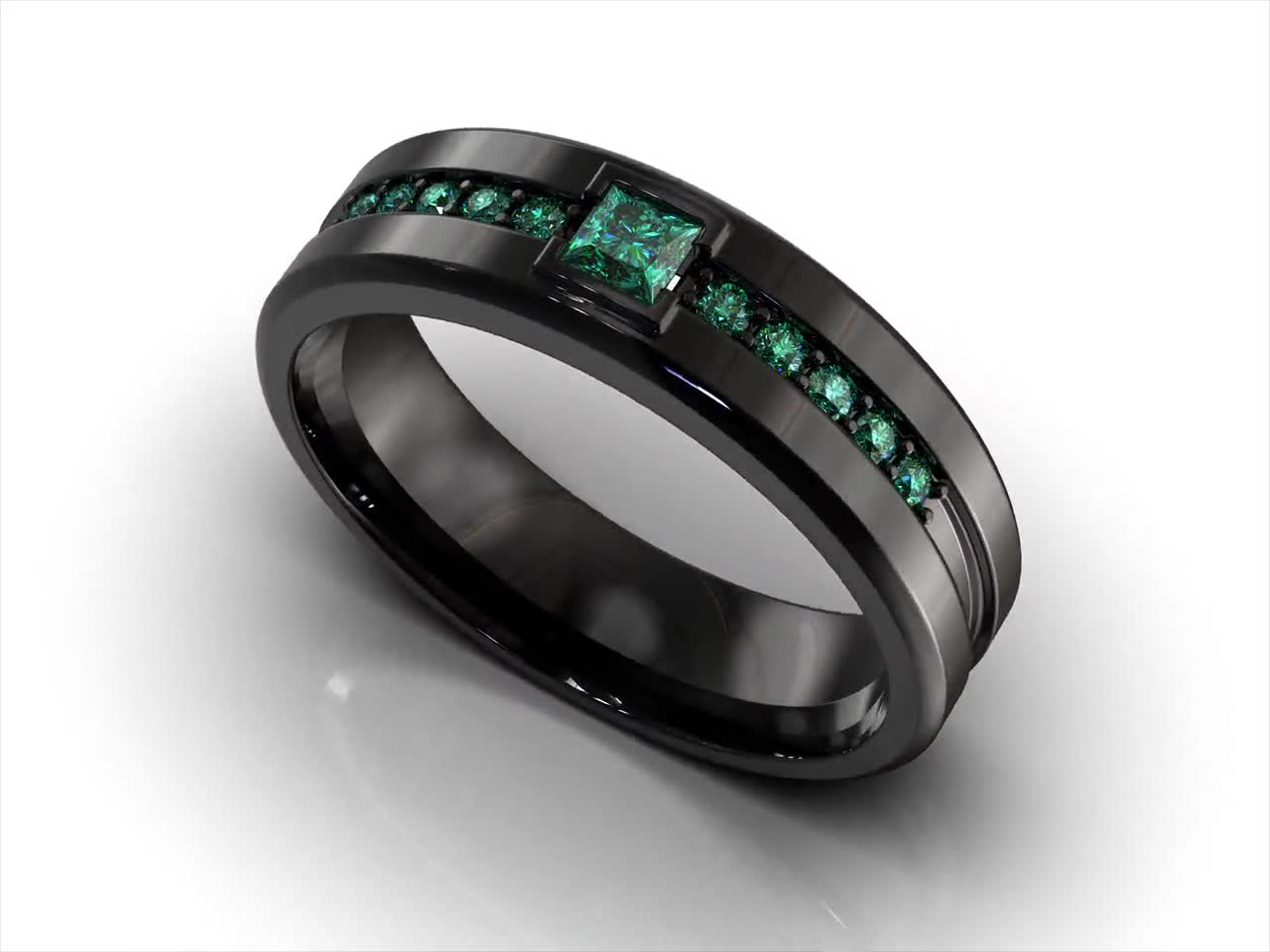 Emerald Cut Black Diamond Halo Engagement Ring 14k Black Gold