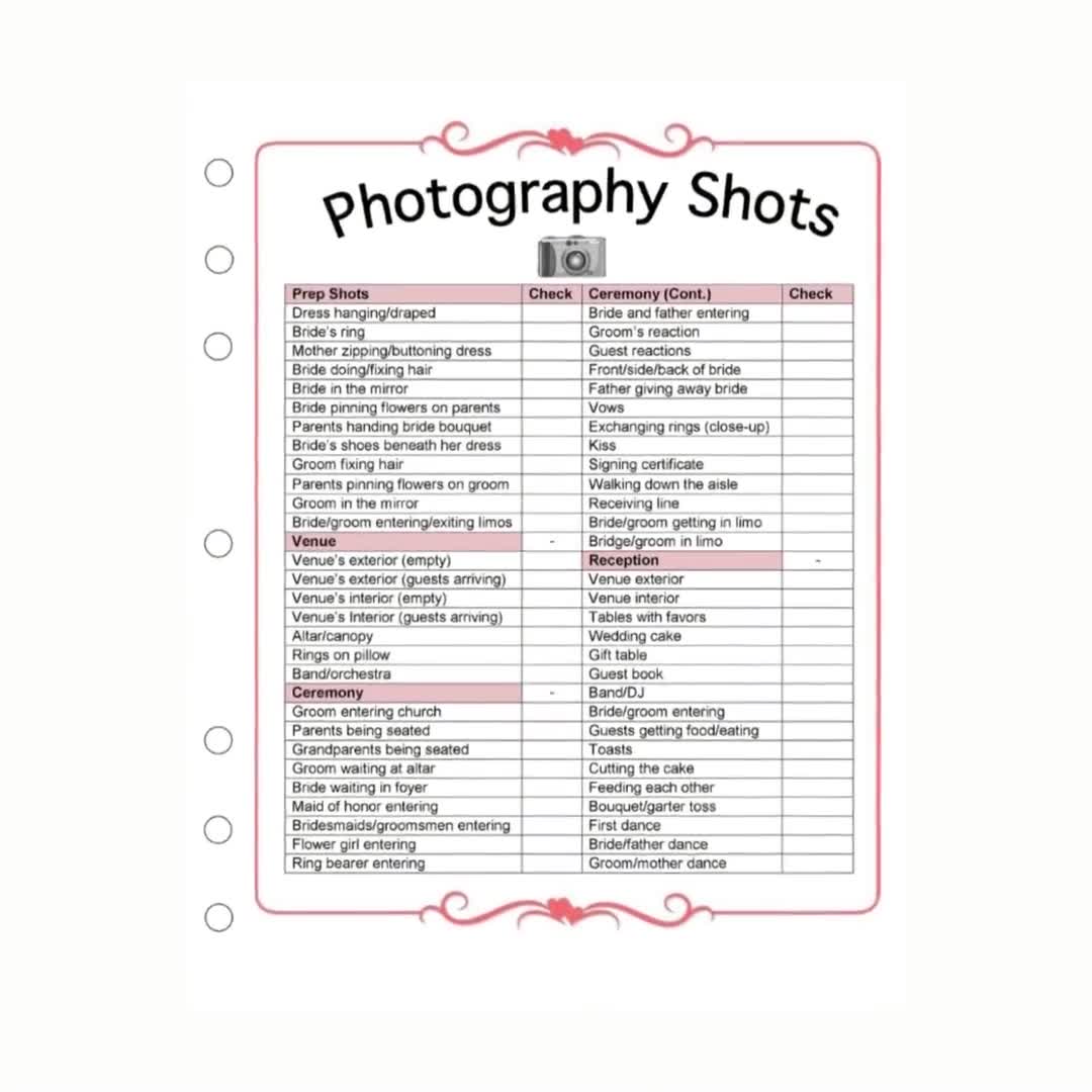 wedding photography poses checklist