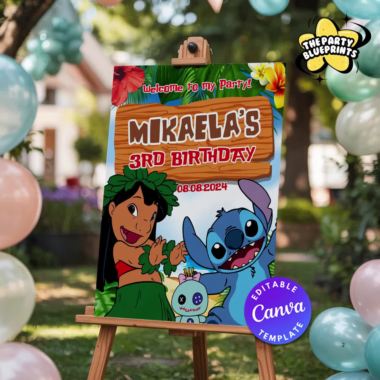 Lilo Stitch Welcome Party Sign | Birthday Banner | Party Backdrop | Lilo and Stitch Birthday Decor | Editable Canva Template video poster
