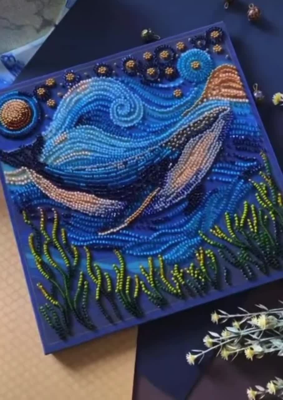 ビーズ刺繍キット「深海の壮大さ」、クジラの刺繍、ビーズ刺繍のゴッホ