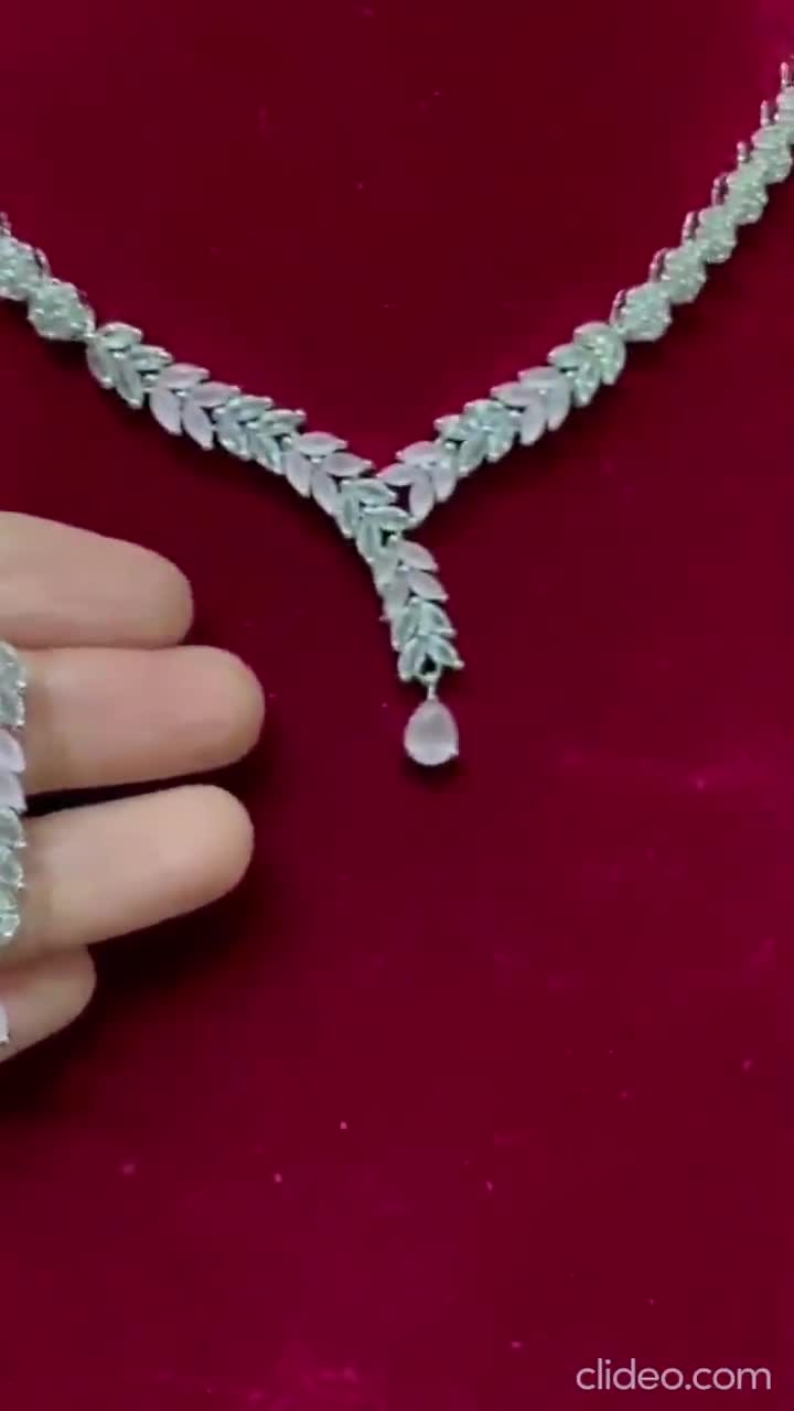 CZ Diamond Necklace/Statement Jewelry/Statement Necklace/Elegant  Jewelry/Unique Jewelry/Indian Jewelry/AD Neckalce/Pakistani Jewelry set.