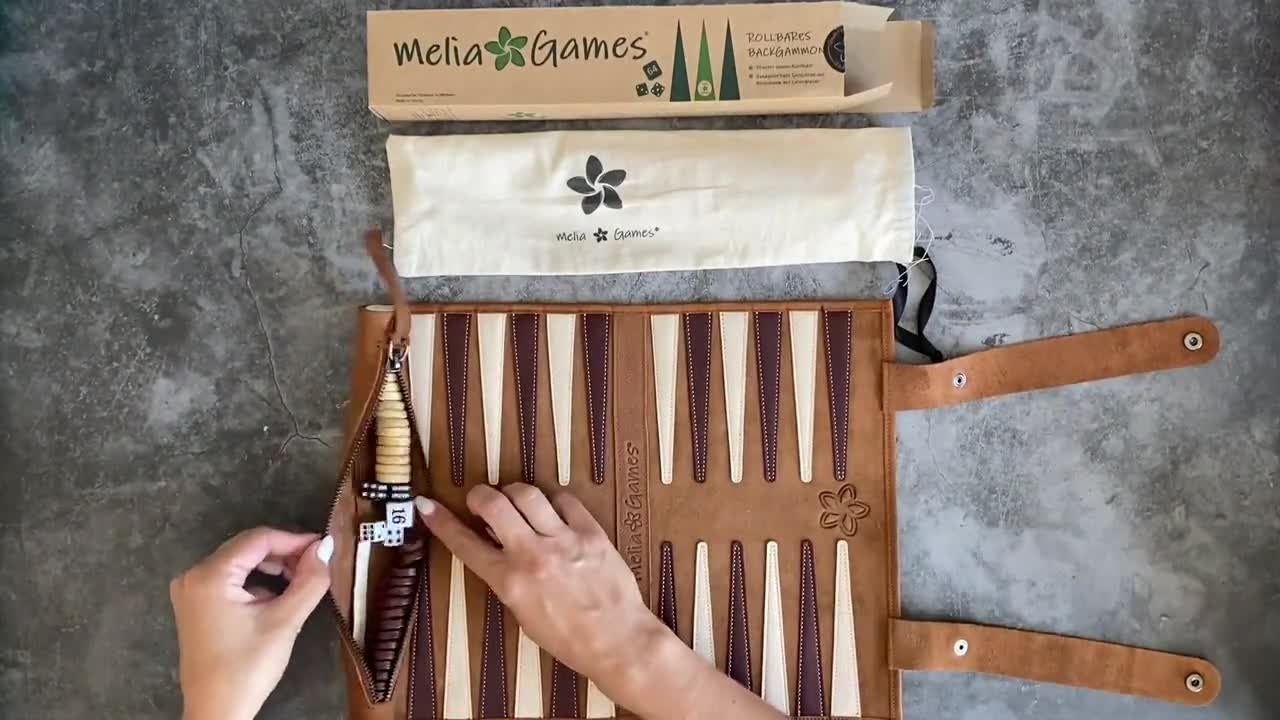 Melia Games Backgammon Deluxe Voyage – Cuir Crazy Horse Vintage, Pions En Buis Fait Main (Couleur Crazy Tobacco)