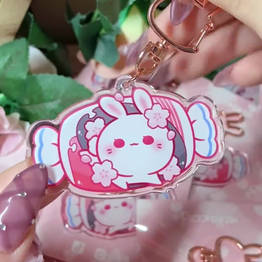 Sakura White Rabbit Candy Bunny Glitter Acrylic Charms | Double-sided  Keychain | Anime Charm