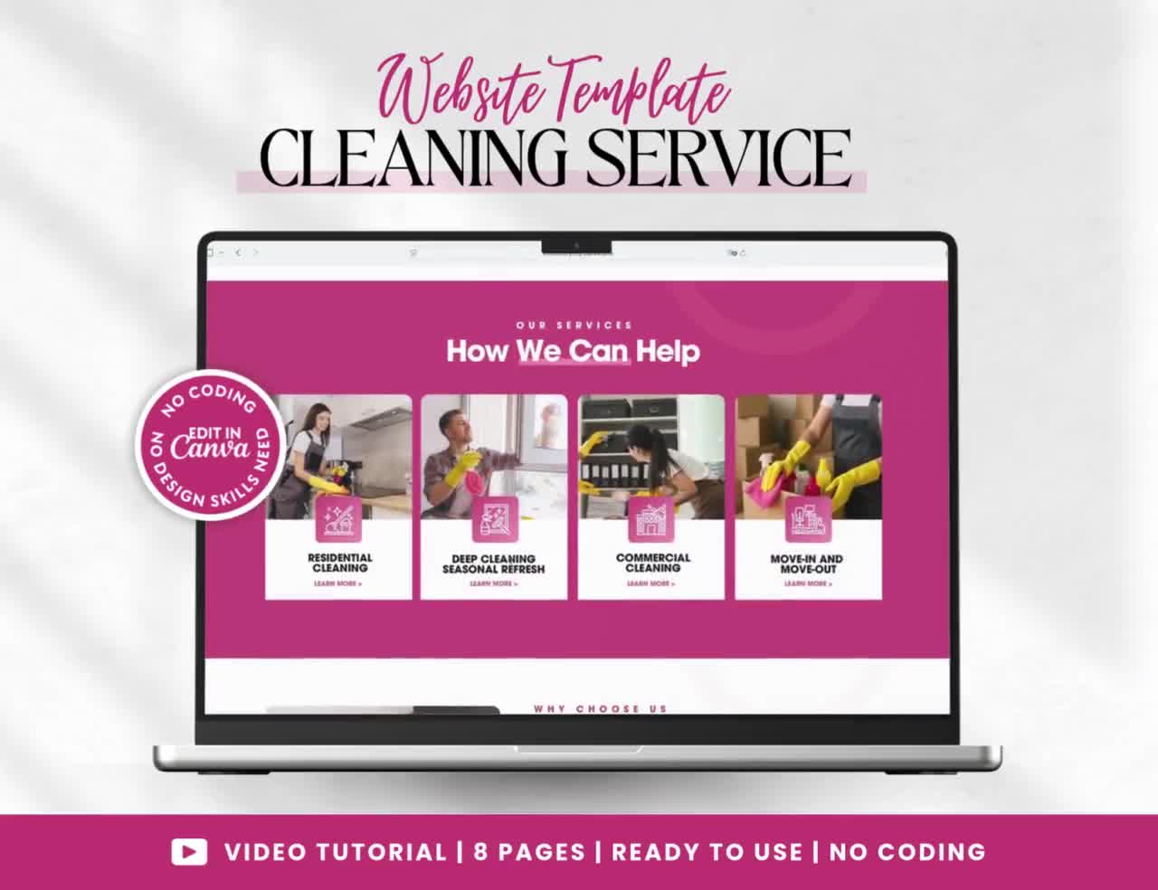 Reinigungsservice Website Vorlage: Canva Bearbeitbares Design video poster