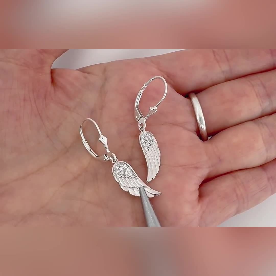 Sterling Silver Wings Earrings 925 Sterling Silver Cz Wings