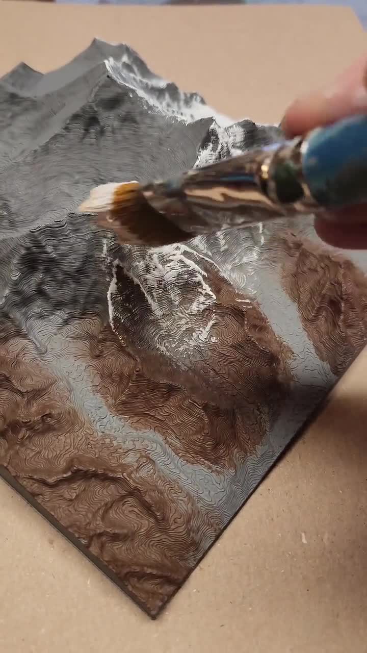 Mt. Everest - Hand Painted Model - 3D Printed Mountain, Framed