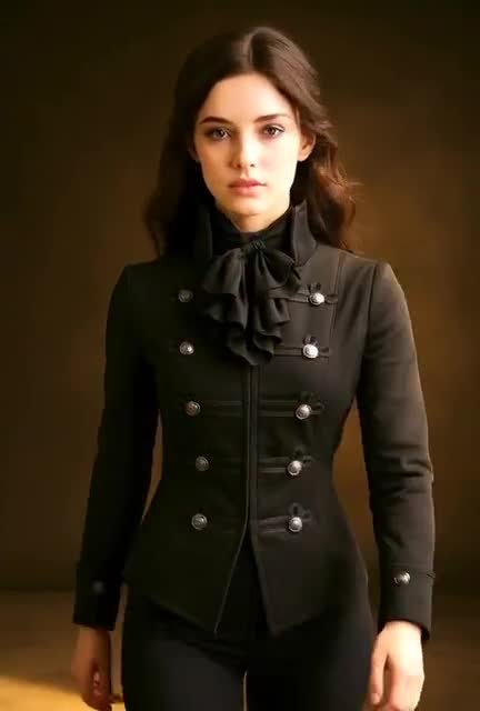 Women's Black Victorian Military Jacket Coat, Vintage Gothic