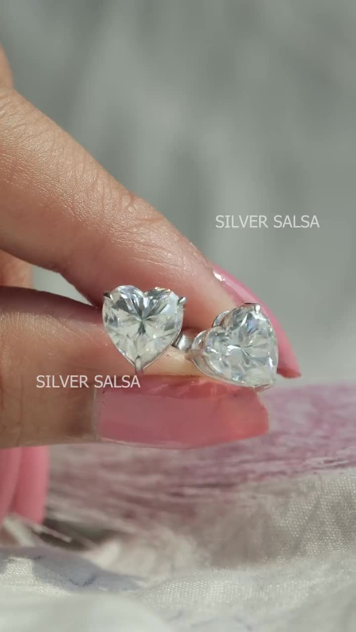 JiaYang Orecchini A Perno In Argento 925 Con Zirconi Taglio Cuore – Ipoallergenici, Brillanti, Placcati Oro Bianco - 4