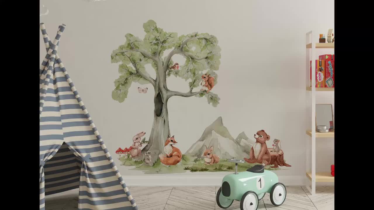 Adesivi Murali Bambini Con Animali Della Foresta - Autoadesivi Per Cameretta Con Alberi, Lupi, Volpi - Foto 2