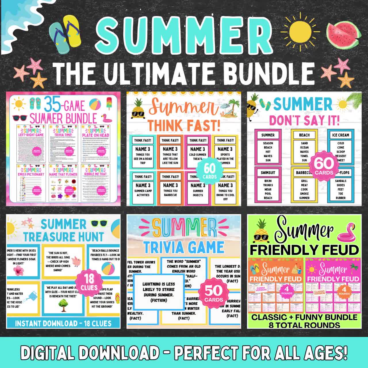 Ultimate Summer Games BUNDLE | Printable Summer Party Games | Summer Games | Summer Friendly Feud | Family Summer Game | Summer Office Games video poster