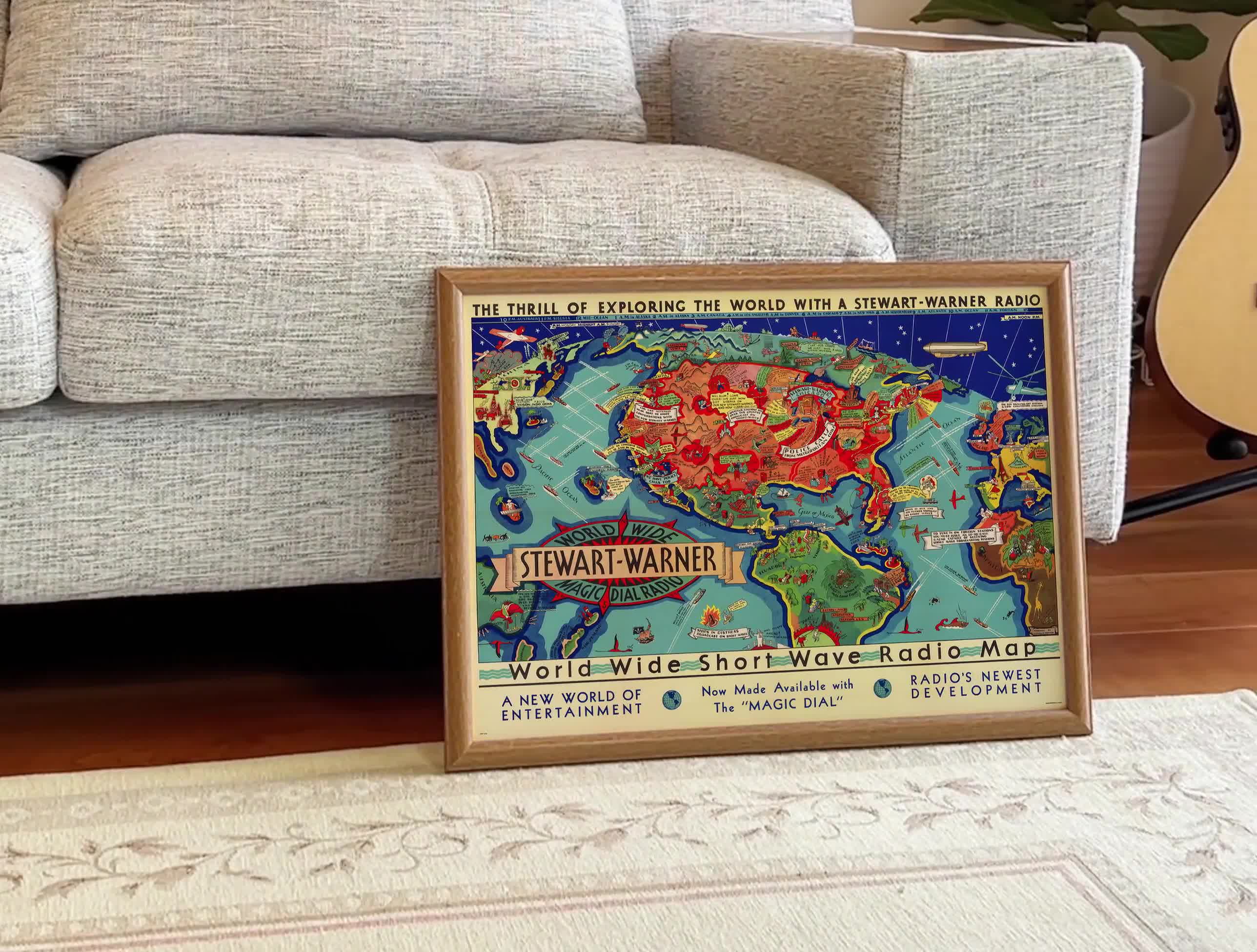 Vintage Short Wave Radio World Map Poster: Framed Art Print - Etsy