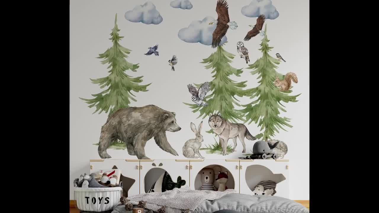 Pegatinas de pared de animales del bosque grandes, árbol, oso