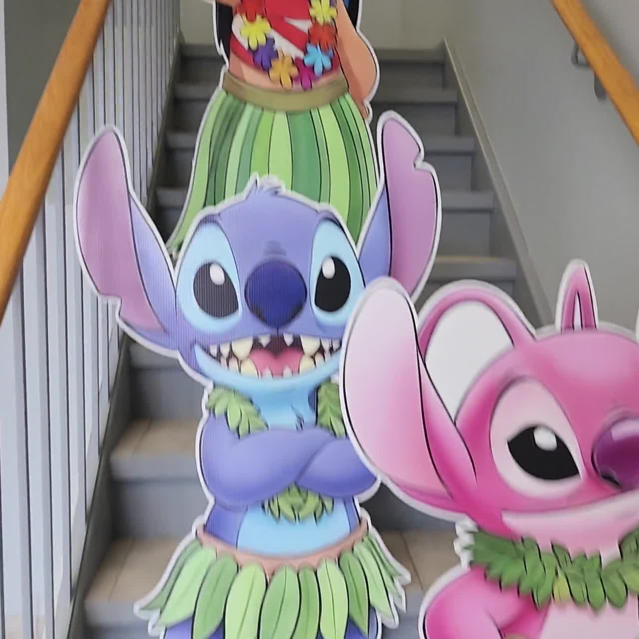 Lilo and Stitch Character Cutouts, Stitch Angel Standees, Hawaiian Luau Party Lawn Signs, Baby Shower & Birthday Decor, centerpiece props video poster
