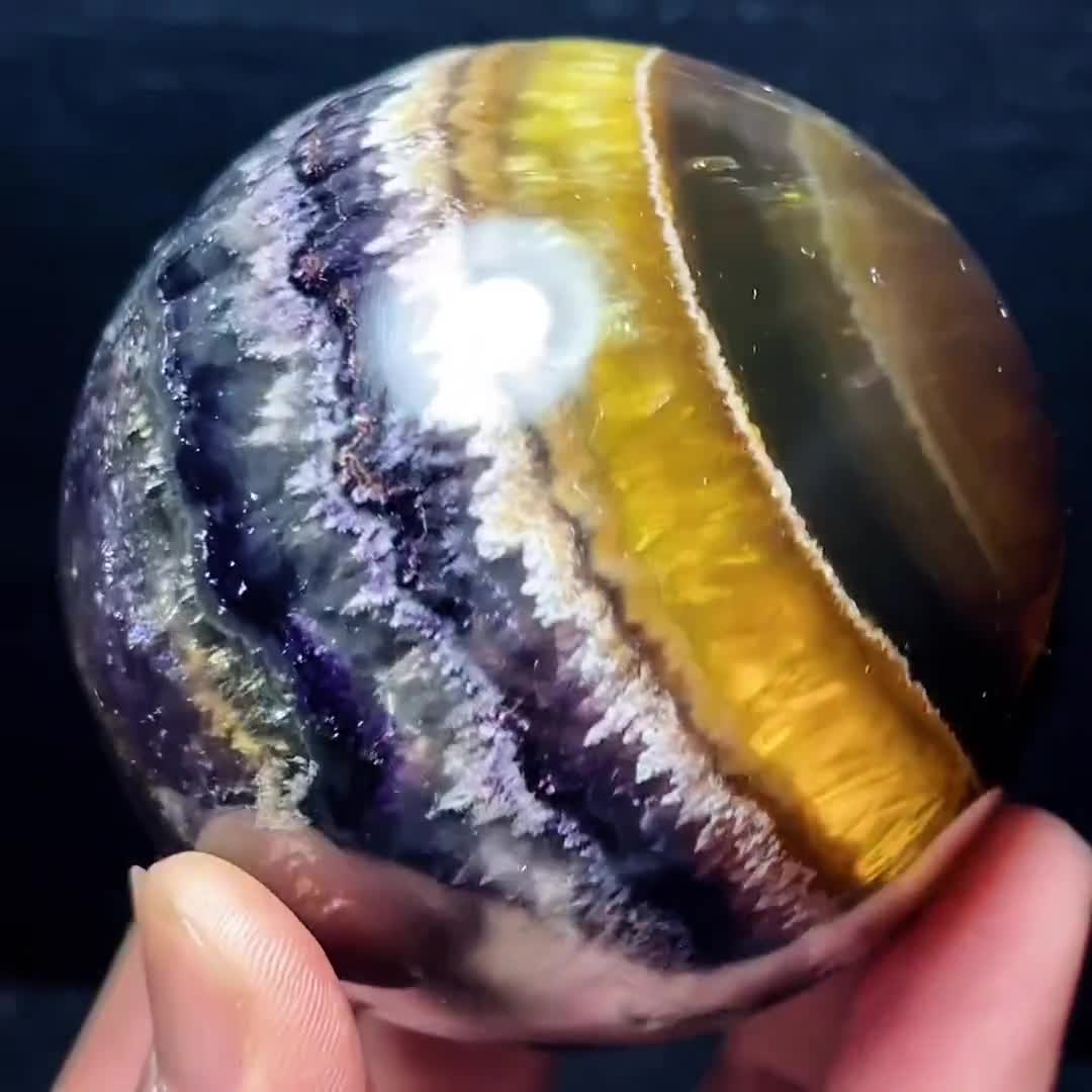Natural Aurora Super 7 Fluorite Symbiotic Mineral Crystal Ghost Ball Sphere: Reiki Healing Crystal L7629 video poster