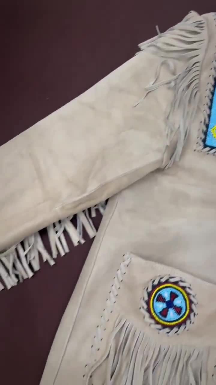 Men's BRAYDEN White & Red Leather Tracksuit Set: Striped Jacket and Pants Western Style video poster