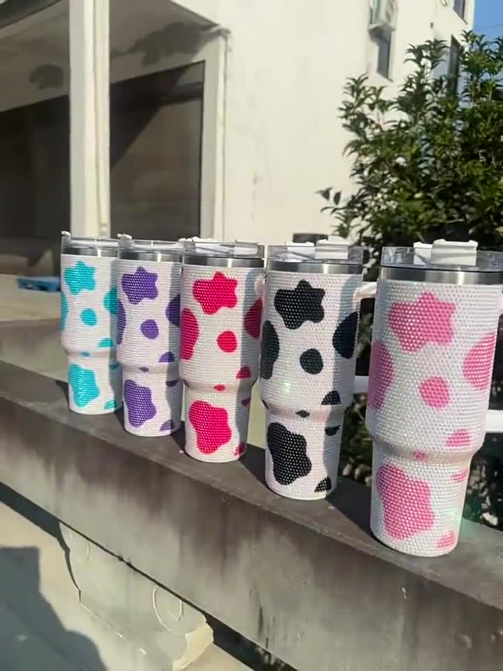 Cow Print Rhinestone Tumbler 40 oz, Stanley cup, Custom cup, Car Mug, gift for her, travel cup video poster