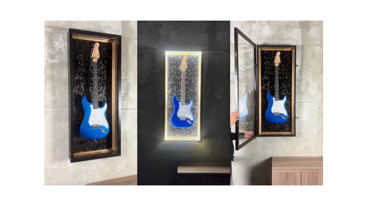 Guitar wall display case Cabinet Fender Gibson PRS Ibanez BC Rich frame  Wall mount, image size:1280x720