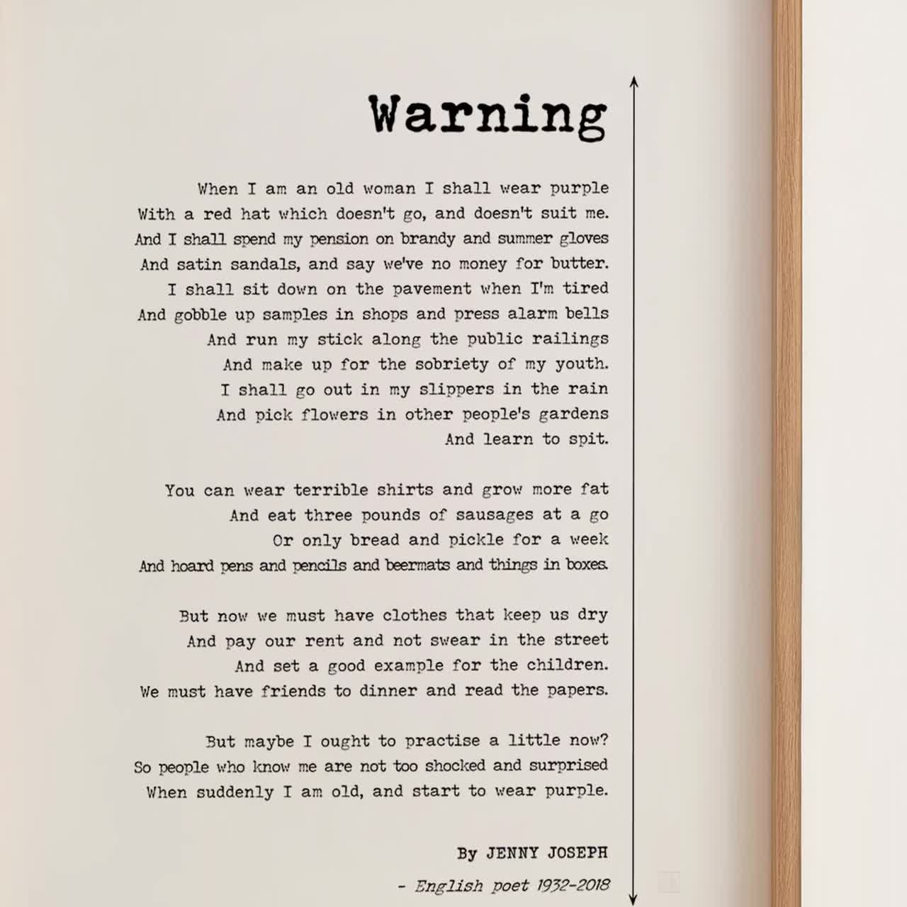 red hat and purple dress poem Warning Poem by Jenny Joseph When I Grow Old, I Shall Wear Purple | James Milson