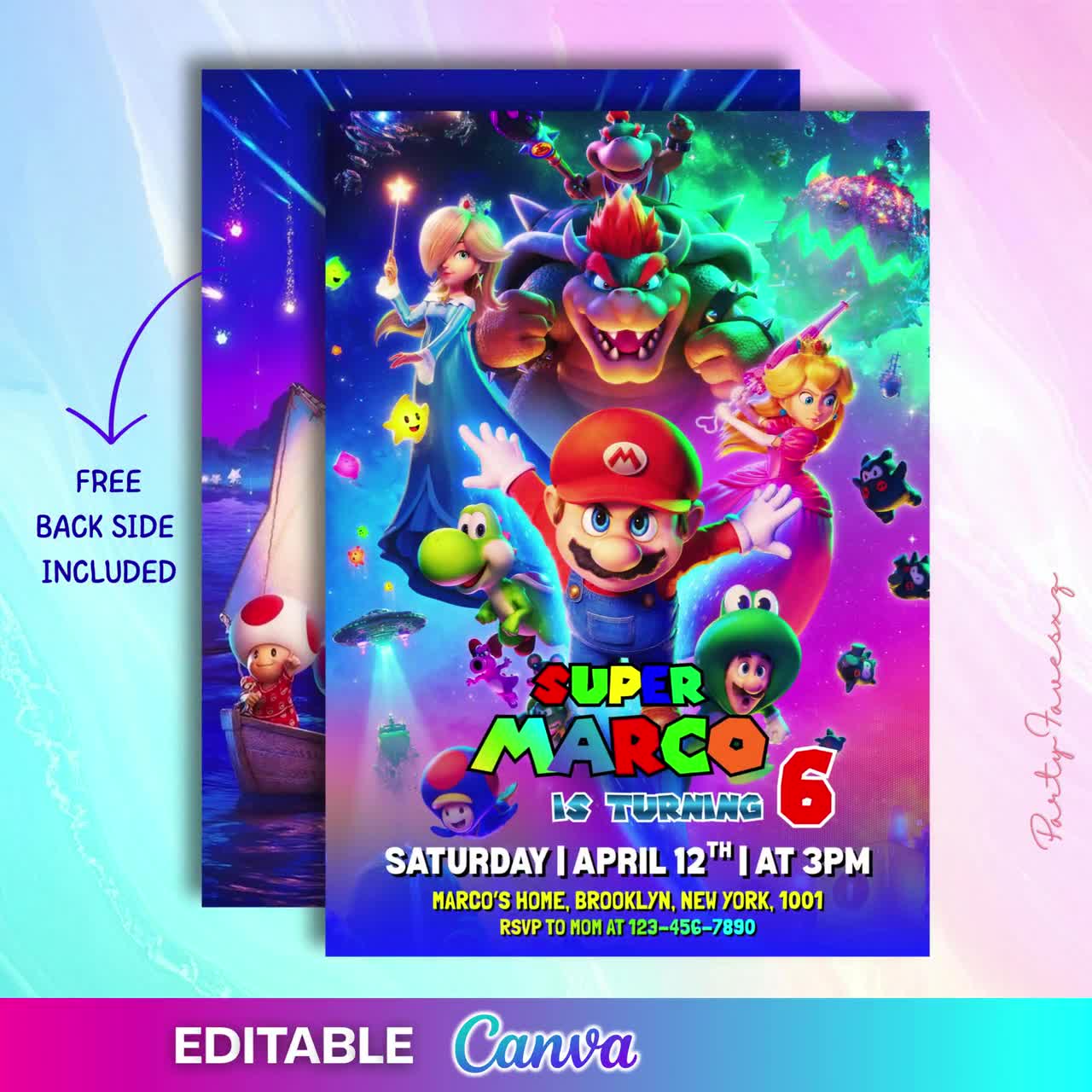 Invitación de cumpleaños editable de Super Mario Galaxy, invitación para fiesta de la película Super Mario, invitación de Mario Galaxy, invitación de cumpleaños infantil imprimible (v2) video poster
