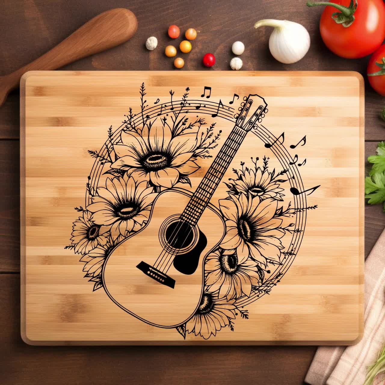 Acoustic Guitar Laser Engrave File, Floral Music Notes Design