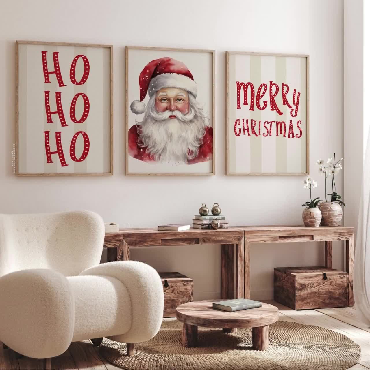 6pcs/set Preppy Christmas Canvas Print Posters, Fashionable Christmas Tree  Santa Claus , Canvas Wall Art Paintings, Artwork Wall Painting For Living R