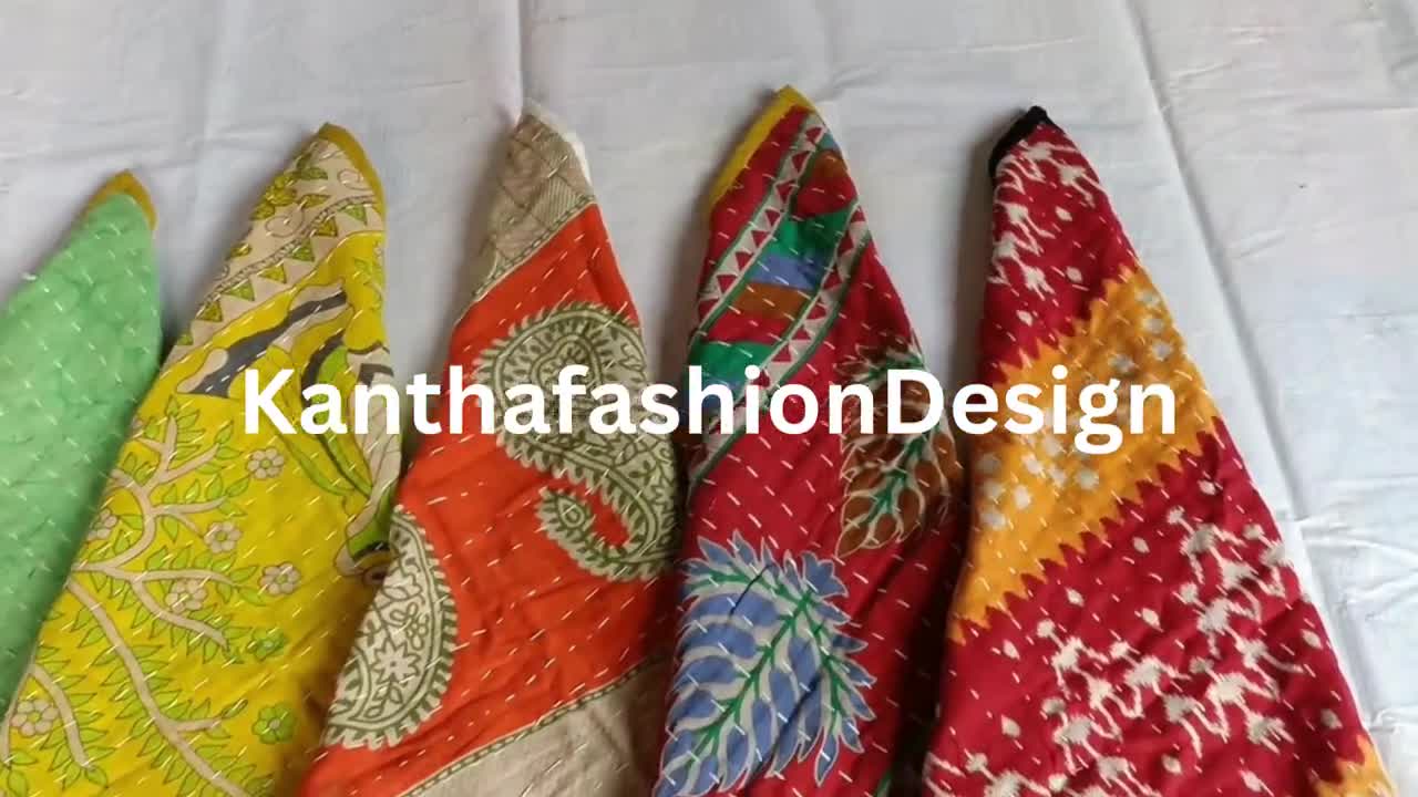 Toalla de cocina con puntada Kantha (10 unidades): tela de edredón hecha a mano video poster