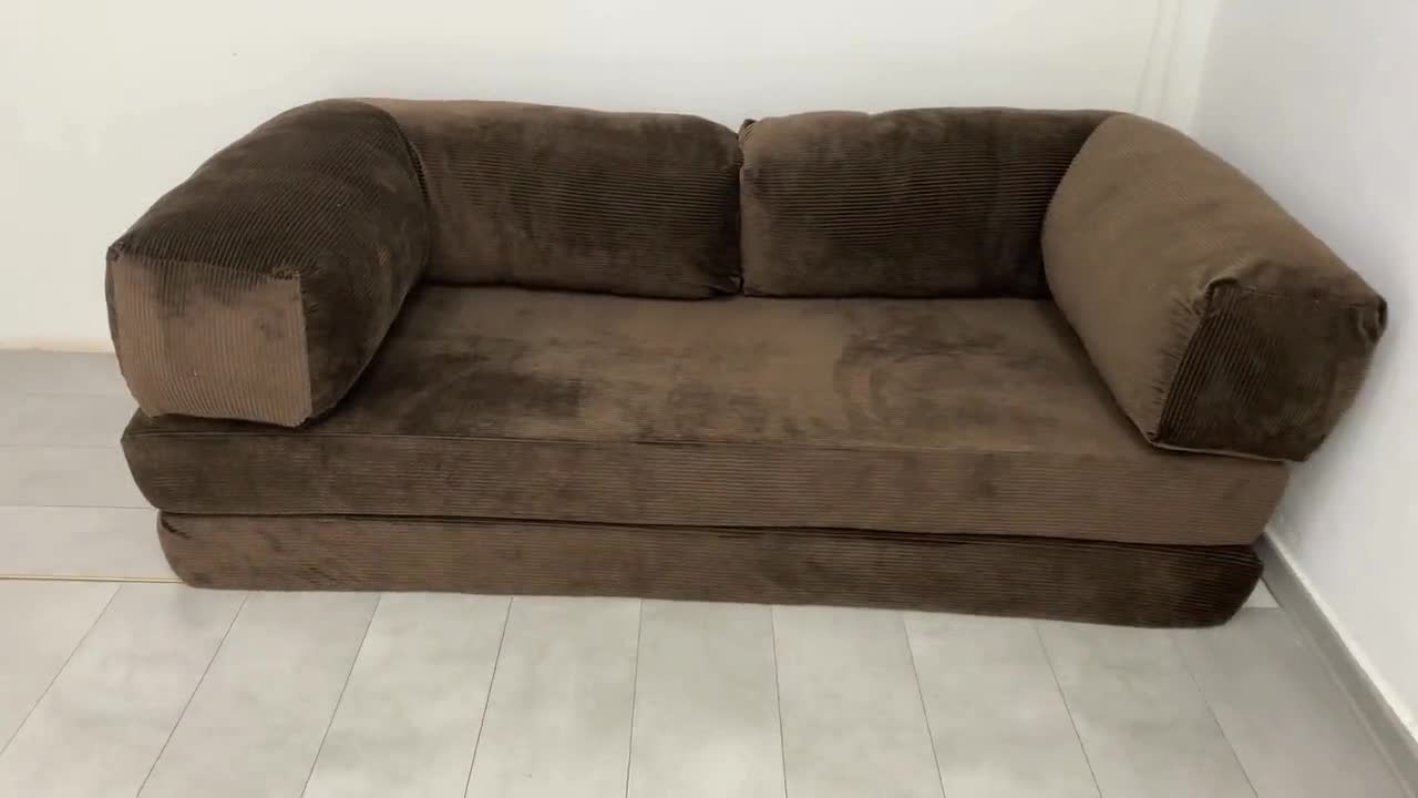 Modern Floor Sofa, Modular Corduroy Couch, Minimalist Low Seating Sofa, Cozy Lounge Couch video poster