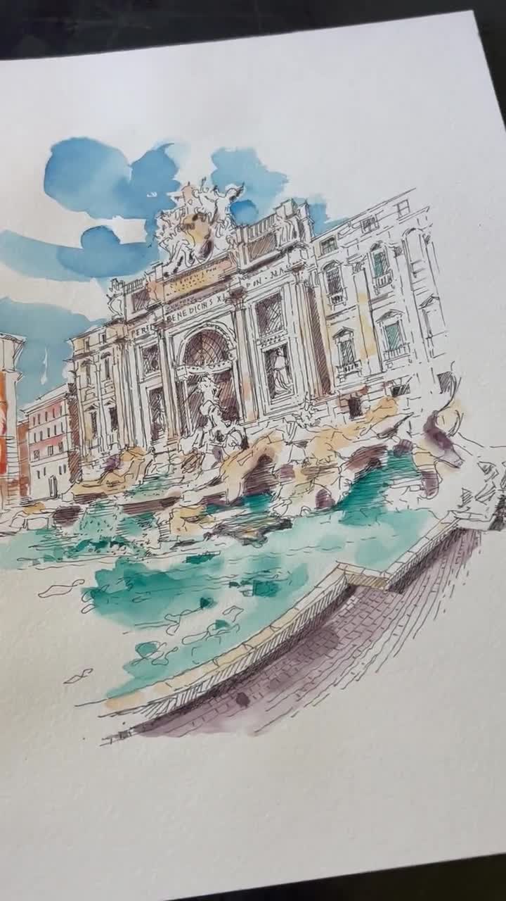 トレビの泉 オリジナル水彩画 - ローマ、イタリアの絵画 - Etsy 日本