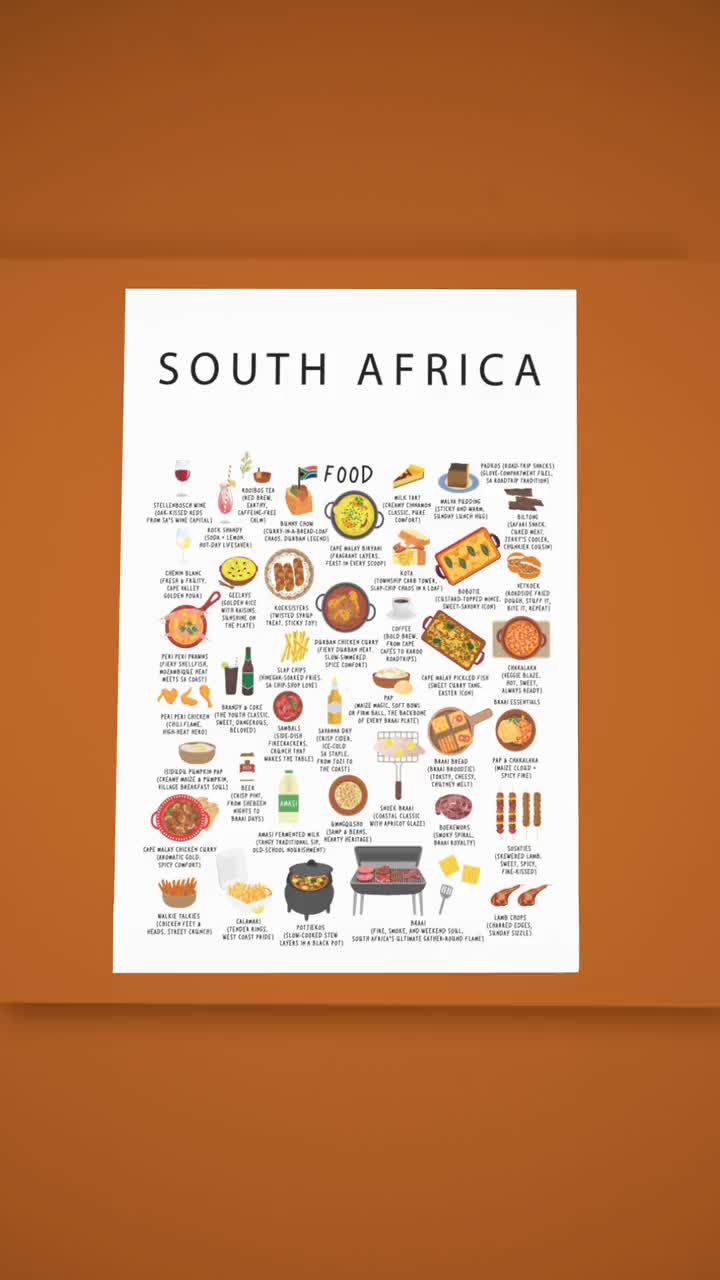 South Africa Food Poster White – Traditional Street Food Wall Art, Kitchen  Decor Print