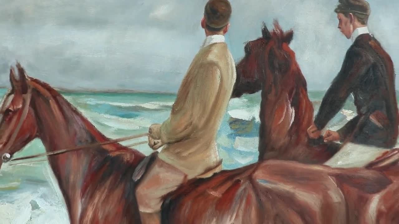 浜辺の二人の騎手 - マックス・リーバーマンの手描き油絵複製