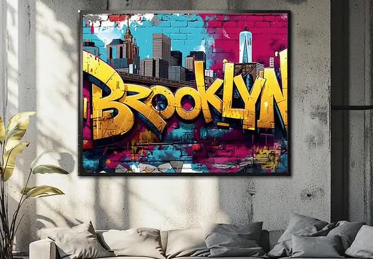 Brooklyn Graffiti Art Print – Bold Yellow Street Art Lettering