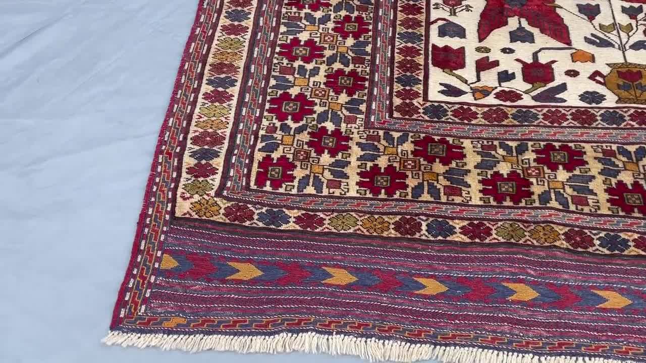 Vintage Afghan Baluchi Rug | 6'10 X 9'6 Ft | Hand-made Wool Carpet