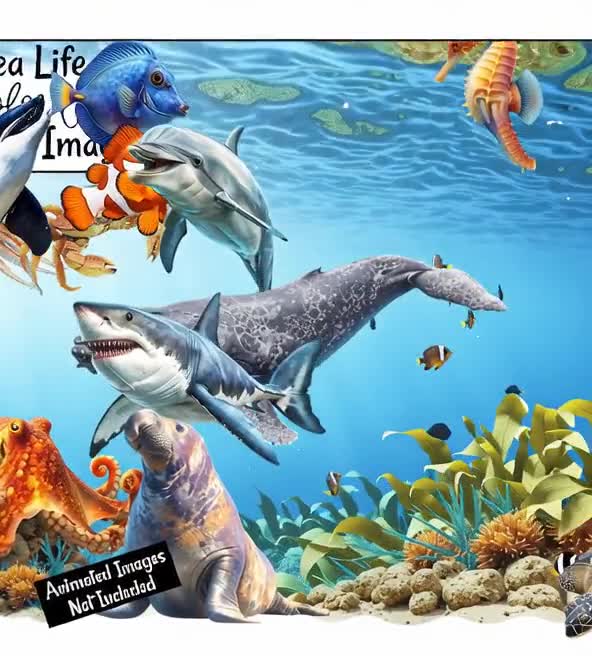 海の生物 クリップアート クジラ デジタルダウンロード サメのアート