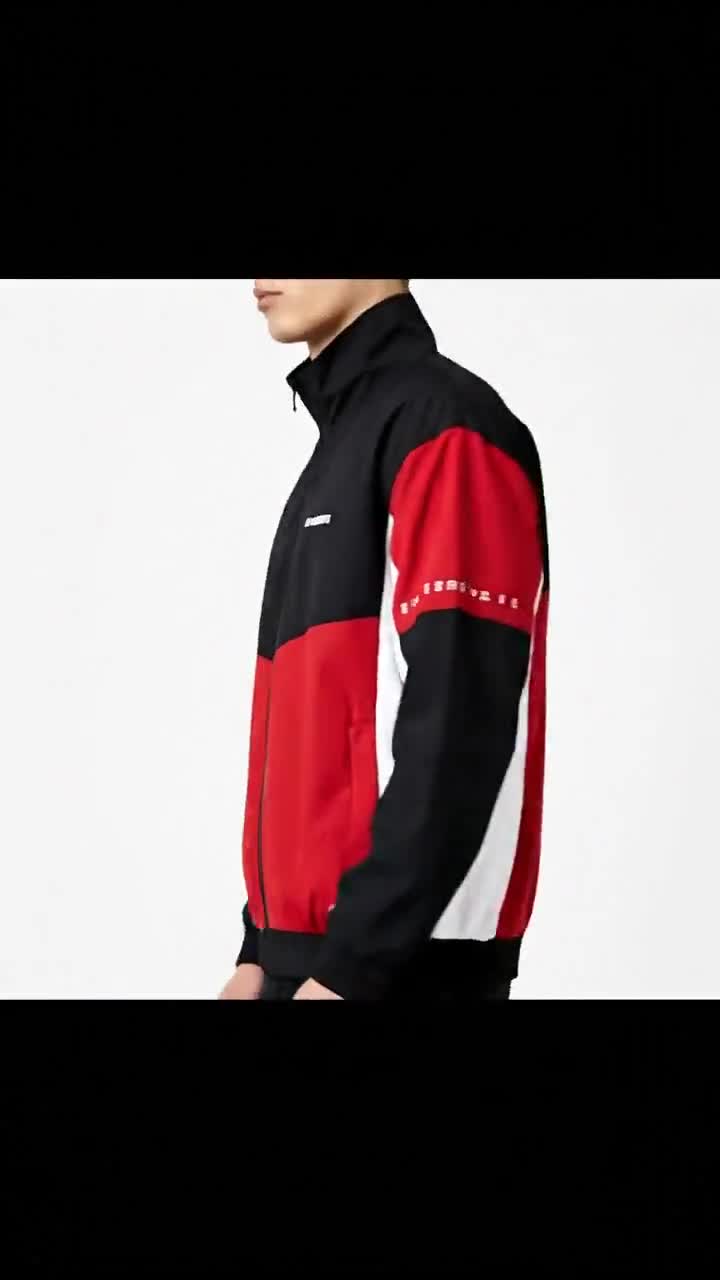 パフォーマンスジャケット ブラック/レッド/ホワイト Handmade Red Black White Color Block Track Jacket | Unisex