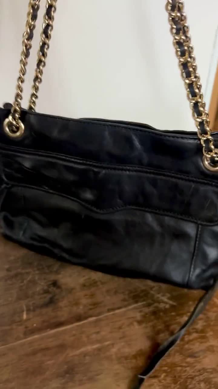 Y2K Black Leather Shoulder Bag, Rebecca Minkoff | Gold Chain