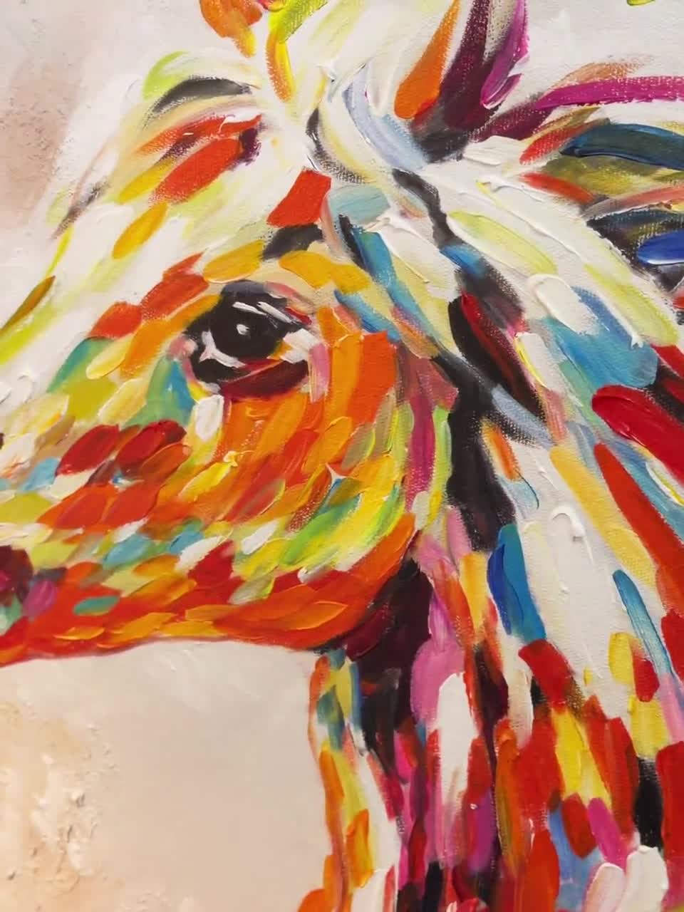 カラフルな馬の絵：質感のある額入りキャンバスウォールアート - Etsy 日本