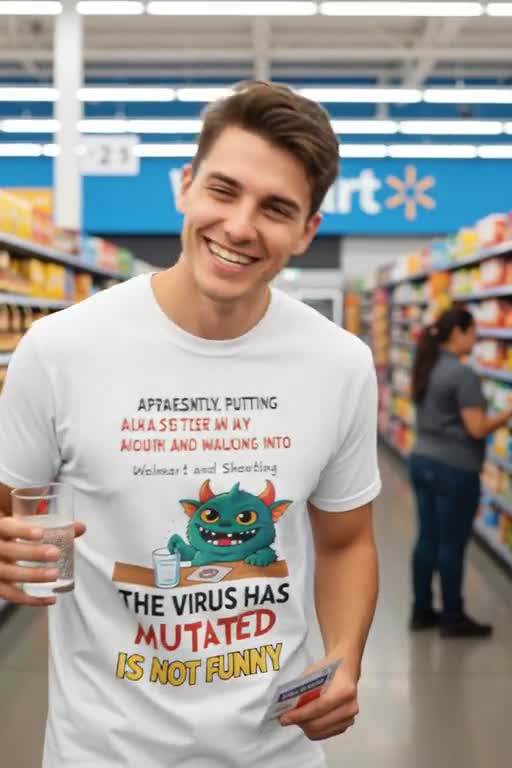 Camiseta de monstruo viral mutado / Camiseta divertida de dibujos animados de virus, humor de cuarentena video poster