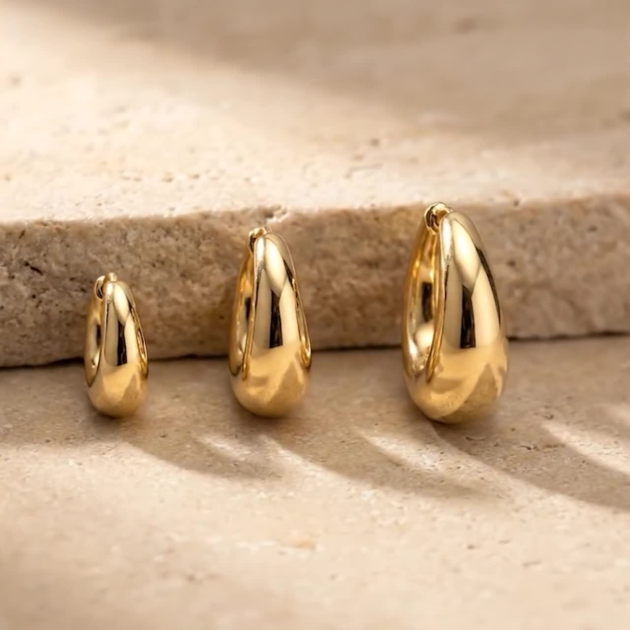 Chunky Teardrop Huggies | Dome Hoops | Waterdrop Earrings | Thick Minimalist | Modern Jewelry Gift | S M L Size | Mens Earring (EC3227) video poster