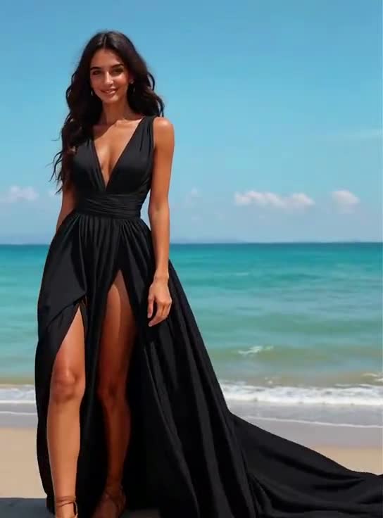 calf length bridesmaid dresses Ever-Pretty High-Slit Chiffon Dress with Long Sleeves and Waist Pleating Filter:DisplaySize:1:XXS - XS 1pc Women's Seamless Shapewear Train:Full Train (28-inch) Natural 7