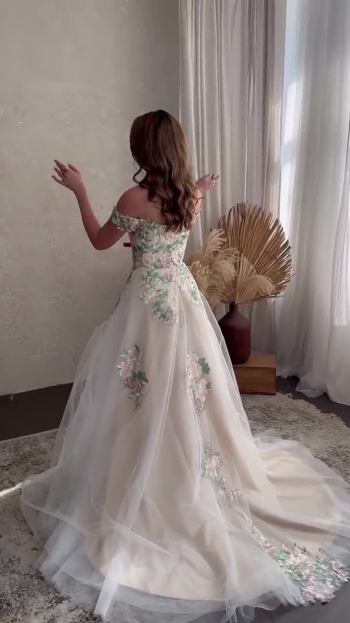 Aupuls Abito Da Donna Spalle Scoperte In Chiffon Con Volant – Midi A Linea A, Cerniera Laterale, Elastico Dietro, Elegante Per Matrimoni, Damigelle E Cerimonie