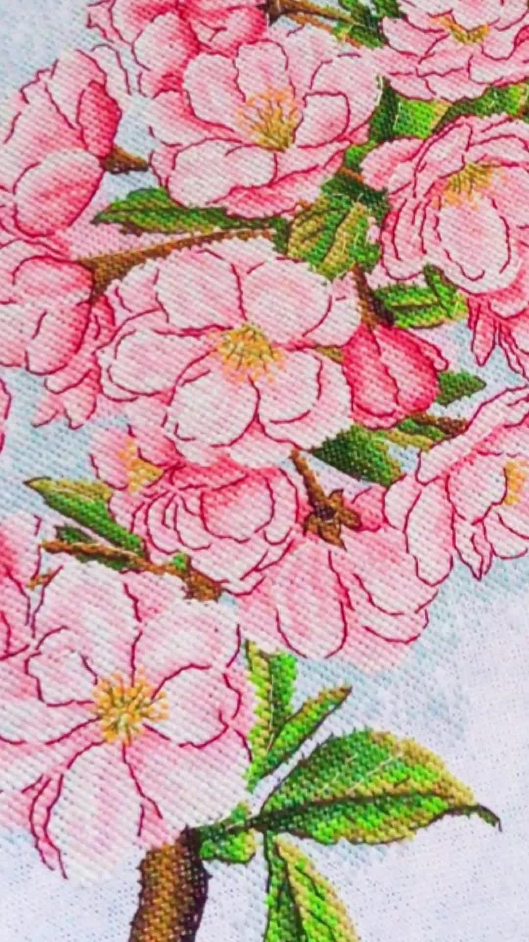 Cherry Blossom Cross Stitch Pattern | Pink Sakura Flowers Branch
