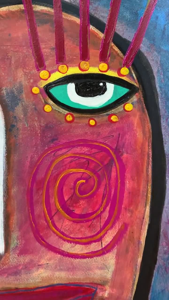 Tracey Ann Finley Original Naive shops Raw Brut Folk Art Acrylic Portrait Painting 12x12 Paper Painting Faces Around Town Series